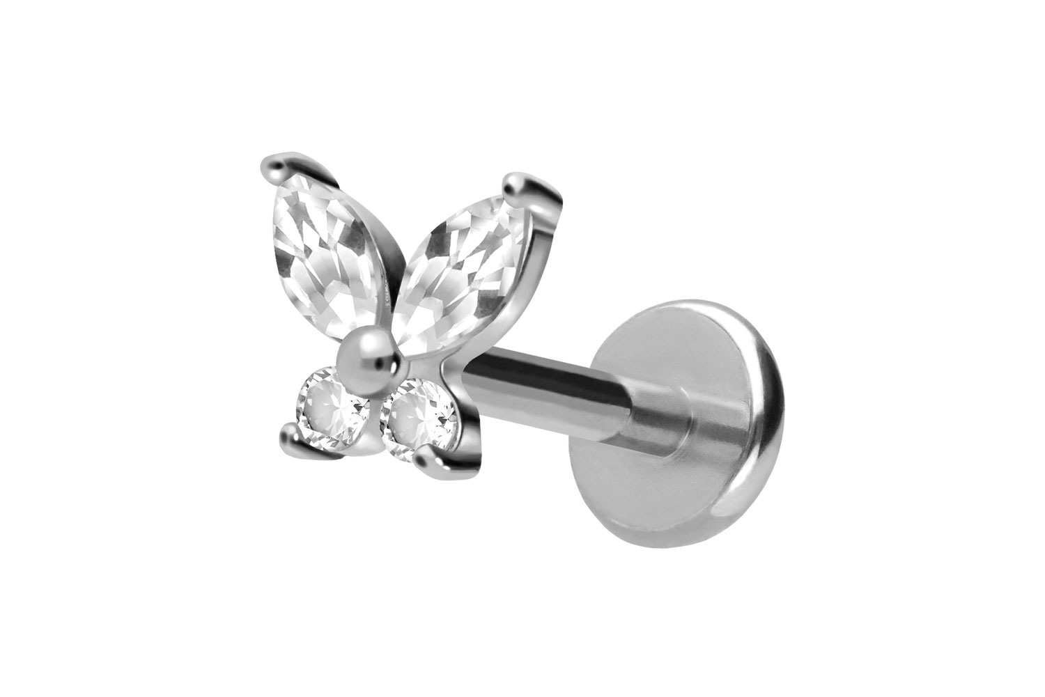 Titan Labret Piercing mit Push Fit KRISTALLSCHMETTERLING